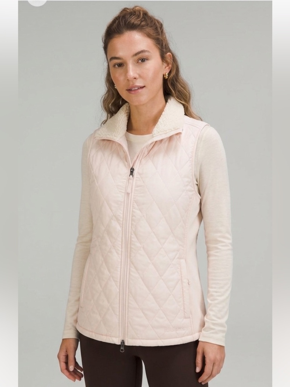 LL Bean Women’s Fleece Lined Fitness Full Zip Vest Cream Medium